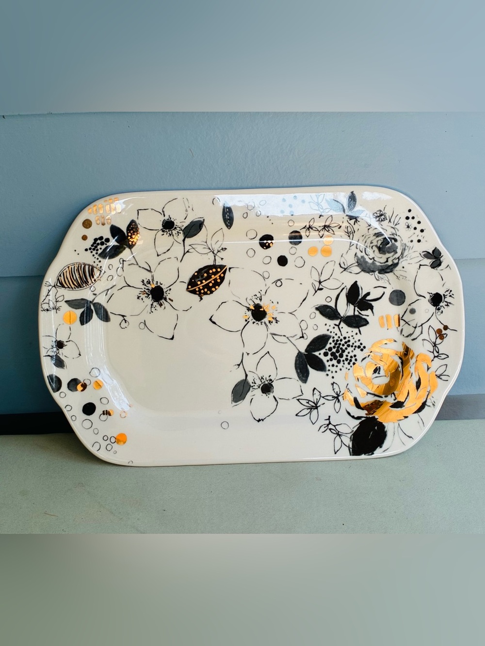 🌸 Anthropologie Lauren Wan Floral Vine Serving Platter - NWOT 🌸